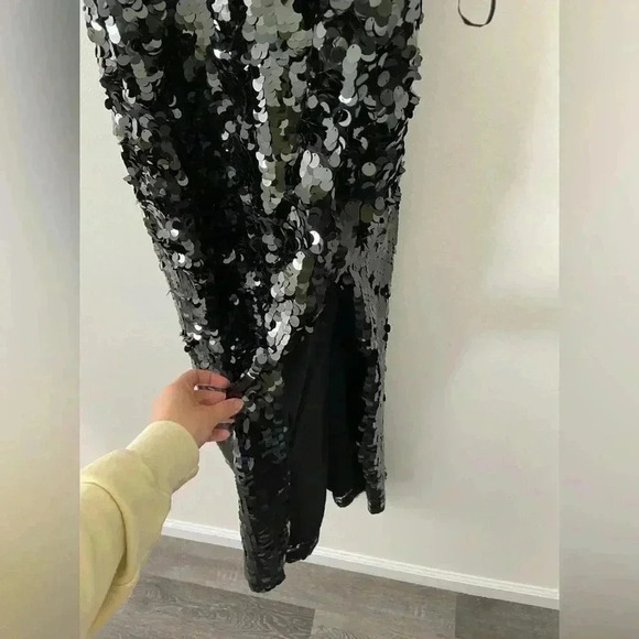Free People Paillette Party Midi Slip Dress Size Small Black Sequin Sleeveless - Picture 4 of 6